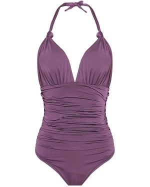 Brigitte Bardot Halterneck Ruched Swimsuit - Purple