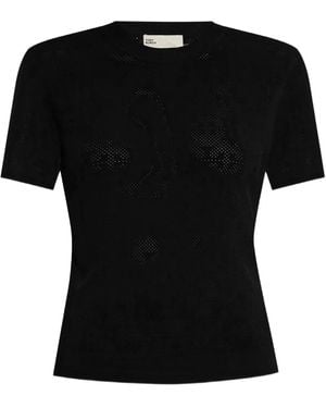 Tory Burch Perforated-Knit Top - Black