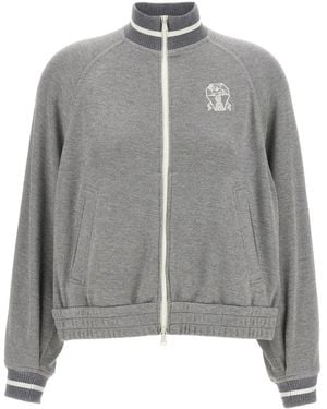 Brunello Cucinelli Ribbed-collar zip-up cardigan - Grau