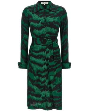 Diane von Furstenberg Diane Animal-Print Shirt Midi Dress - Green