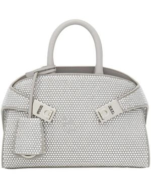 Ferragamo Small Hug Crystal-Embellished Tote Bag - Grey
