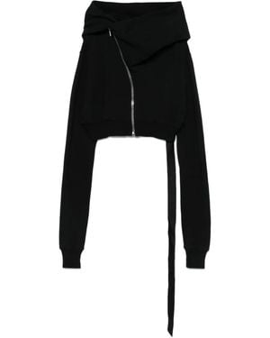 Rick Owens Draped Zip-Front Asymmetrical Hoodie - Black