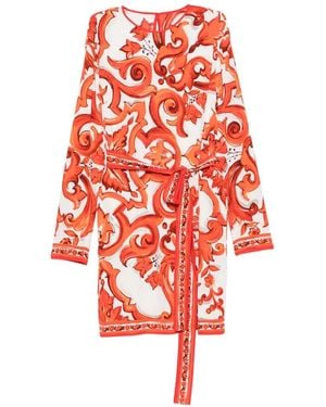 Dolce & Gabbana Baroque-Print Belted Mini Dress - Red