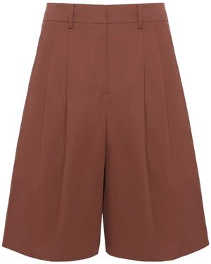 Yves Salomon Pleated Cotton Bermuda Shorts - Brown