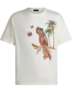 Etro Parrot-Print Pique T-Shirt - White