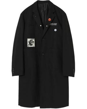 Undercover Patch-Detail Button-Up Coat - Black