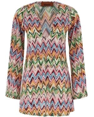 Missoni Zigzag Openwork V-Neck Dress - White