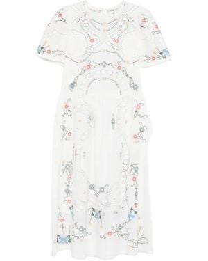 DREAM CATCHER Floral-Embroidered Midi Dress - White