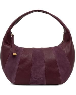 Twinset Suede And Leather Bag - Purple