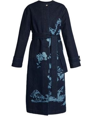 Erdem Floral-Print Belted Coat - Blue