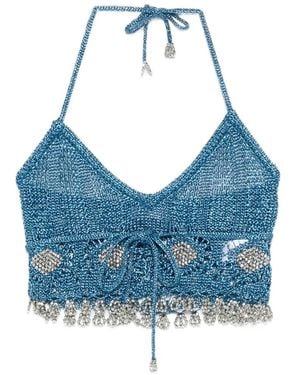 Rabanne Haut Orné De Cristaux À Dos Nu - Blue