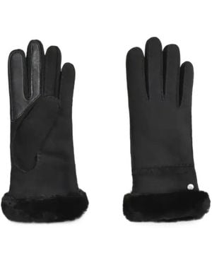 UGG Guantes Con Ribete De Pelo - Negro