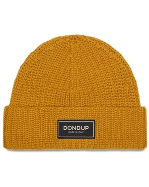 Dondup Ribbed Logo-Plaque Beanie Hat - Orange