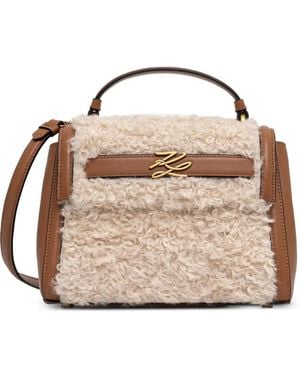 KARL LAGERFELD Shearling-Trim Leather Tote Bag - Metallic