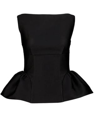 Roland Mouret Taffeta Gathered-Hem Top - Black