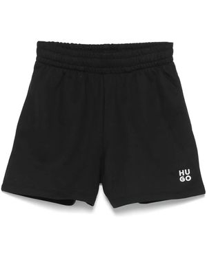 HUGO Pantalones Cortos De Algodón Con Logo Bordado - Negro