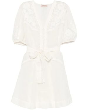 Twinset Robe Courte À Fleurs Brodées - White