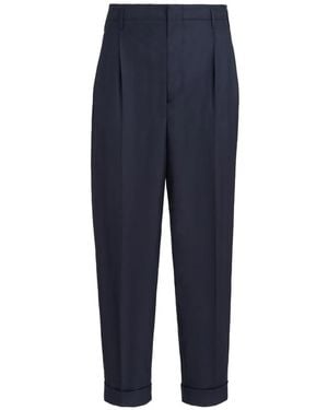 Brunello Cucinelli Virgin-Wool Chevron Trousers With Double Pleats - Blue