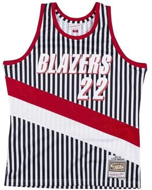 Mitchell & Ness X Nba Clyde Drexler Striped Swingman Vest - Red