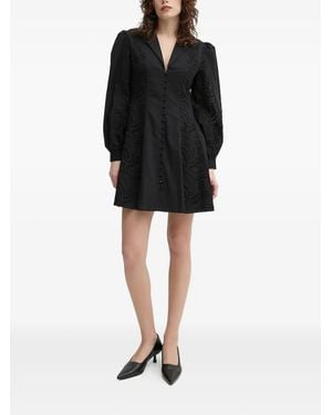 Isabelle Blanche Eyelet-Embroidered Puff-Sleeve Mini Dress - Black