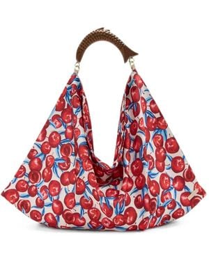 FARM Rio Medium Cherry-Print Satin Tote Bag - Red