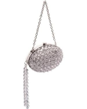 Self-Portrait Oval Crystal-Chain Clutch Bag - White