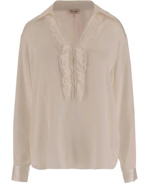 HER SHIRT HER DRESS Ruffle-Detail Silk Blouse - Natural