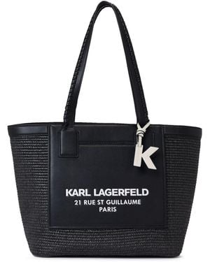 Karl Lagerfeld Rue St-Guillaume Raffia Tote Bag - Black