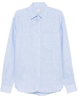 120% Lino Vertical-Stripe Chest-Pocket Shirt - Blue