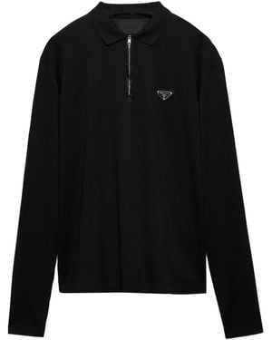Prada Long-Sleeved Piqué And Re-Nylon Polo Shirt in Black Prada Long-Sleeved Piqué And Re-Nylon Polo Shirt in Black