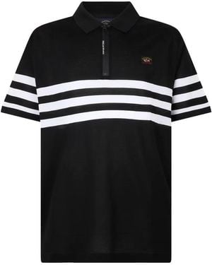 Paul & Shark Striped Zip-Fastening Polo Shirt - Black
