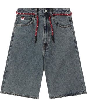 A Bathing Ape Apee Heart Motif Braided Shorts - Gray