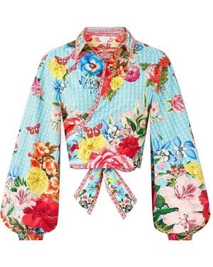 CAMILLA Camisa Corta Con Diseño Cruzado - Blanco