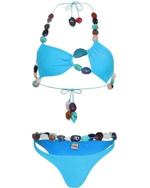 Amir Slama Beaded-Detail Bikini Set - Blue