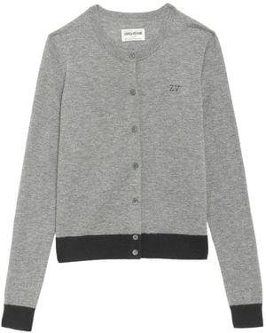 Zadig & Voltaire Missya Logo-Embroidered Cashmere Cardigan - Grey