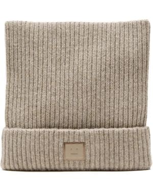 Acne Studios Berretto A Coste Con Applicazione - Neutro