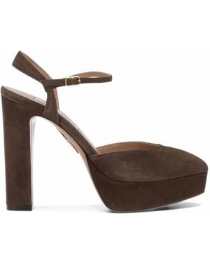 Aquazzura Amira Plateau Suede Platform Court Shoes - White
