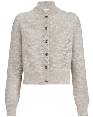 Brunello Cucinelli Glitzernder Cardigan Aus Mohair-Doubleknit-Netzgewebe - Weiß