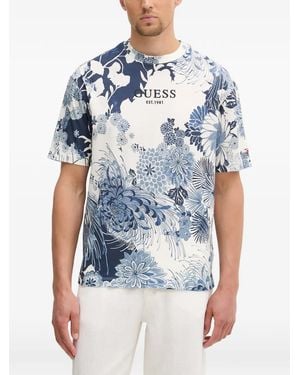 Guess Floral-Print T-Shirt - Blue