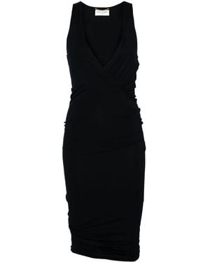 Saint Laurent V-Necked Sleelvess Dress - Black