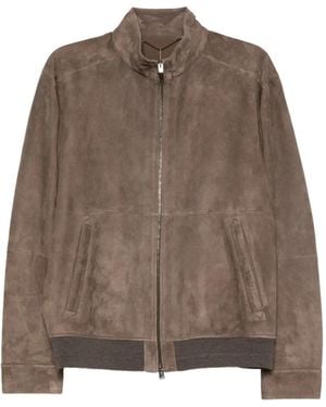 Canali Suede Paneled Jacket - Brown