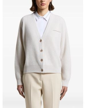 Peserico Ribbed-Knit Drop-Shoulder Cardigan - White