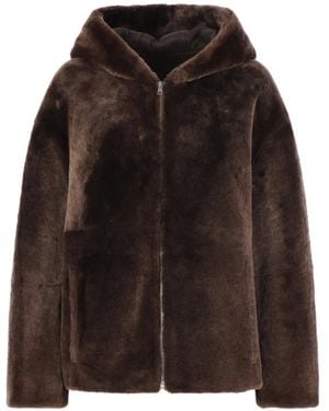 Yves Salomon Hooded Shearling Jacket - Brown