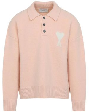 Ami Paris Button Alpaca Polo Shirt - Pink