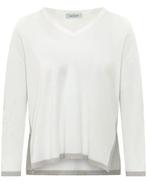 Gran Sasso V-Neck Lurex-Trim Top - White