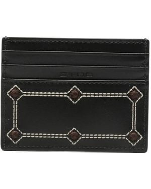 Etro Embroidered Leather Cardholder - Black
