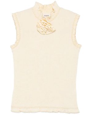 Sandro Top Con Aplique Floral - Blanco