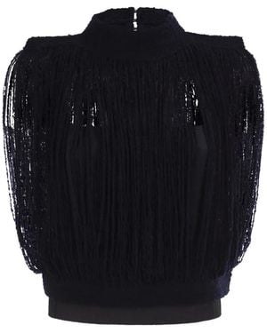 Fabiana Filippi Fringed High-Neck Top - Blue