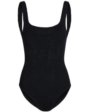 Hunza G Crinkle-Effect Square-Neck Swimsuit - Black