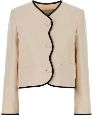 Valentino Garavani Scalloped-Edge Contrast-Trim Jacket - Natural